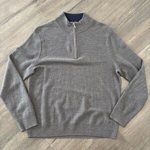 Brooks Brothers Polo Sweater Mens L Gray Extra Fine Merino Wool Pullover 1/4 Zip